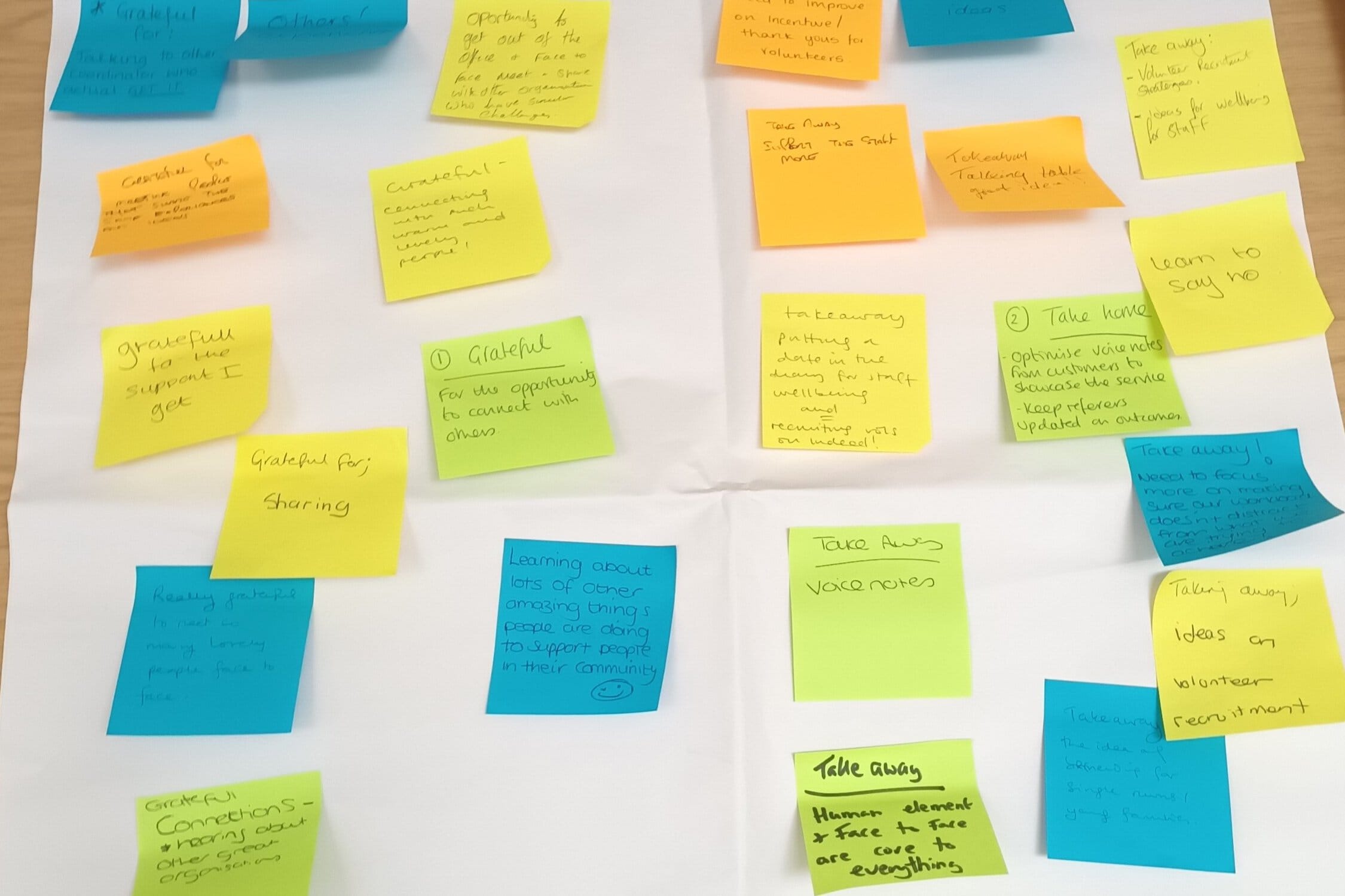 Post-its sharing key takeaways and gratitude for Manchester Roadshow.